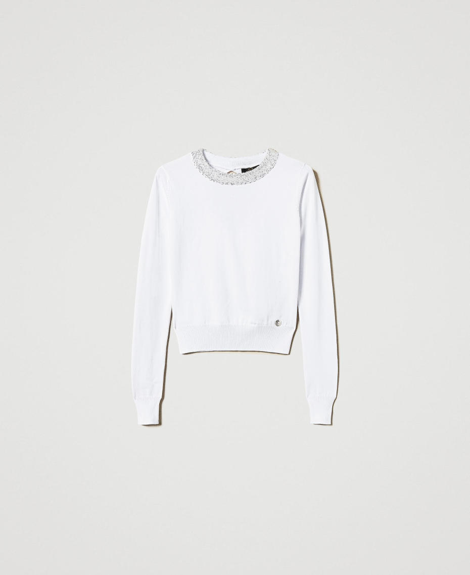 Fitted jumper with sequins "Papers" White Woman 251AP3132_00840_S0