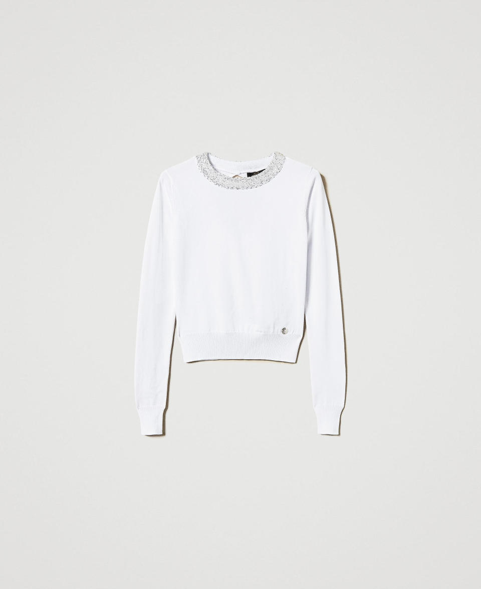 Fitted jumper with sequins "Papers" White Woman 251AP3132_00840_S0