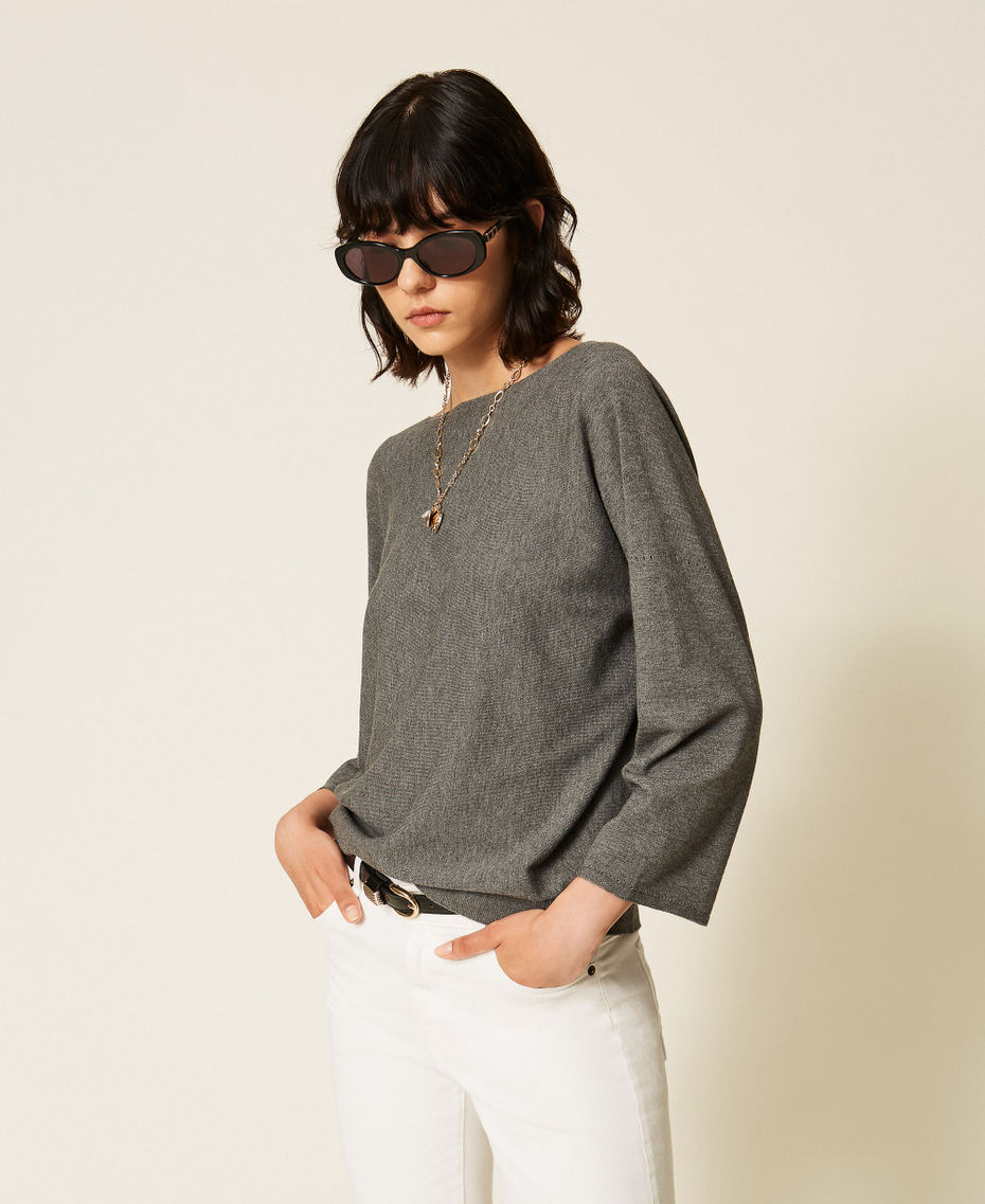 Dual-use maxi jumper Mid Grey Melange Woman 262TP3Q11_12838_04