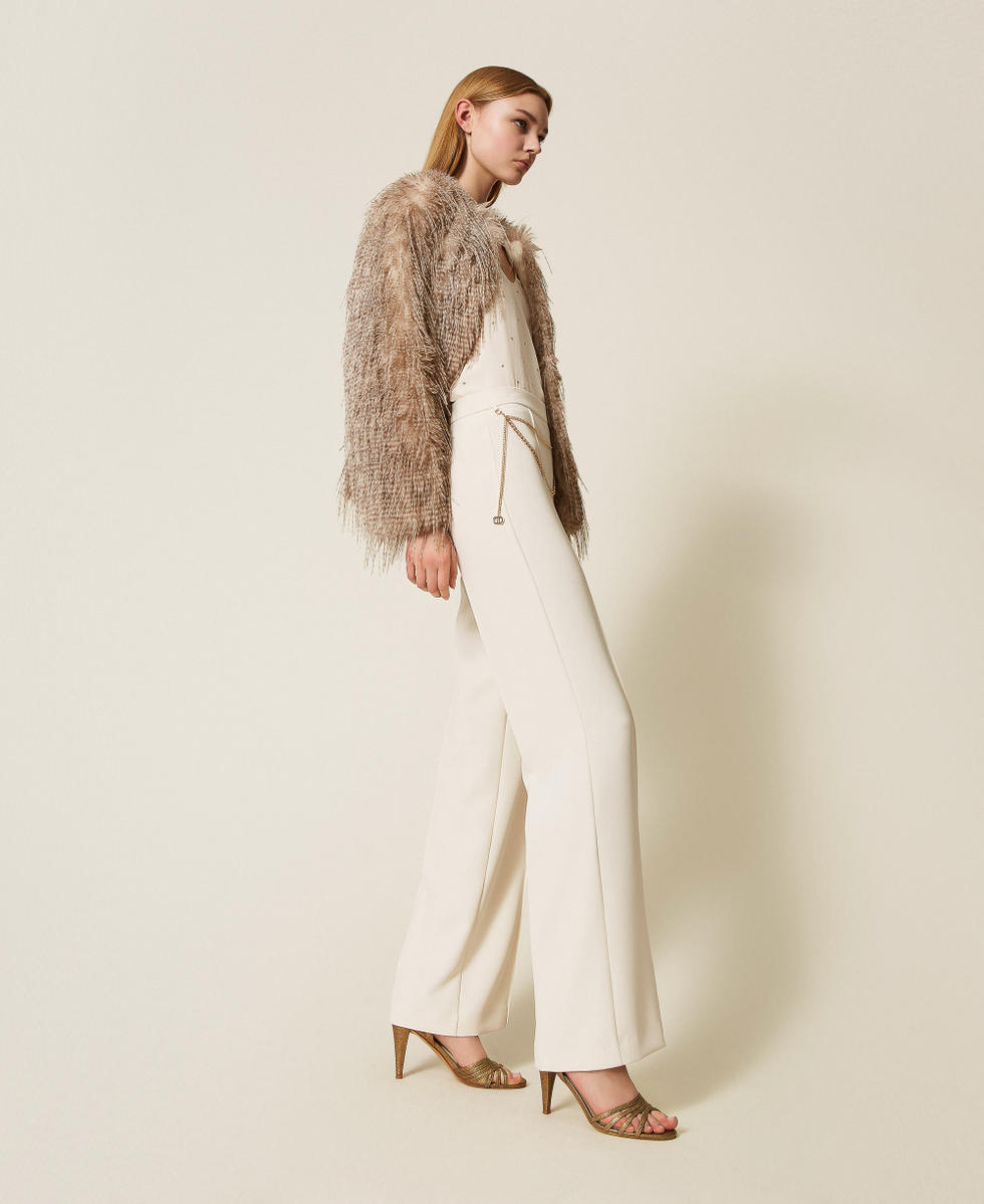 Hose aus Cr&ecirc;pe-Cady mit G&uuml;rtel Perlmutt Frau 252TP2281_00059_02