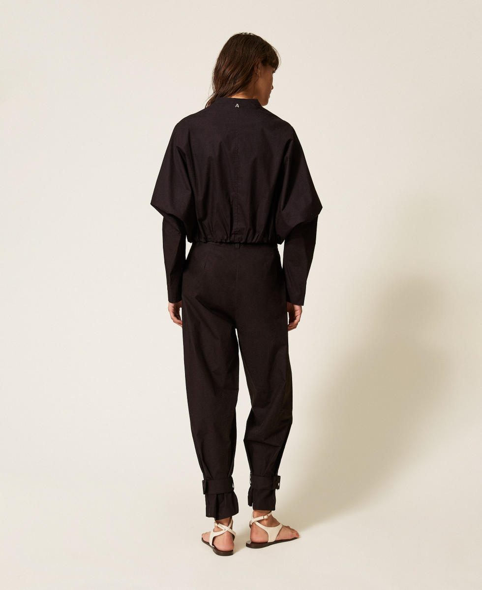 Hose aus recyceltem Popeline Schwarz Frau 261AP208C_00006_03