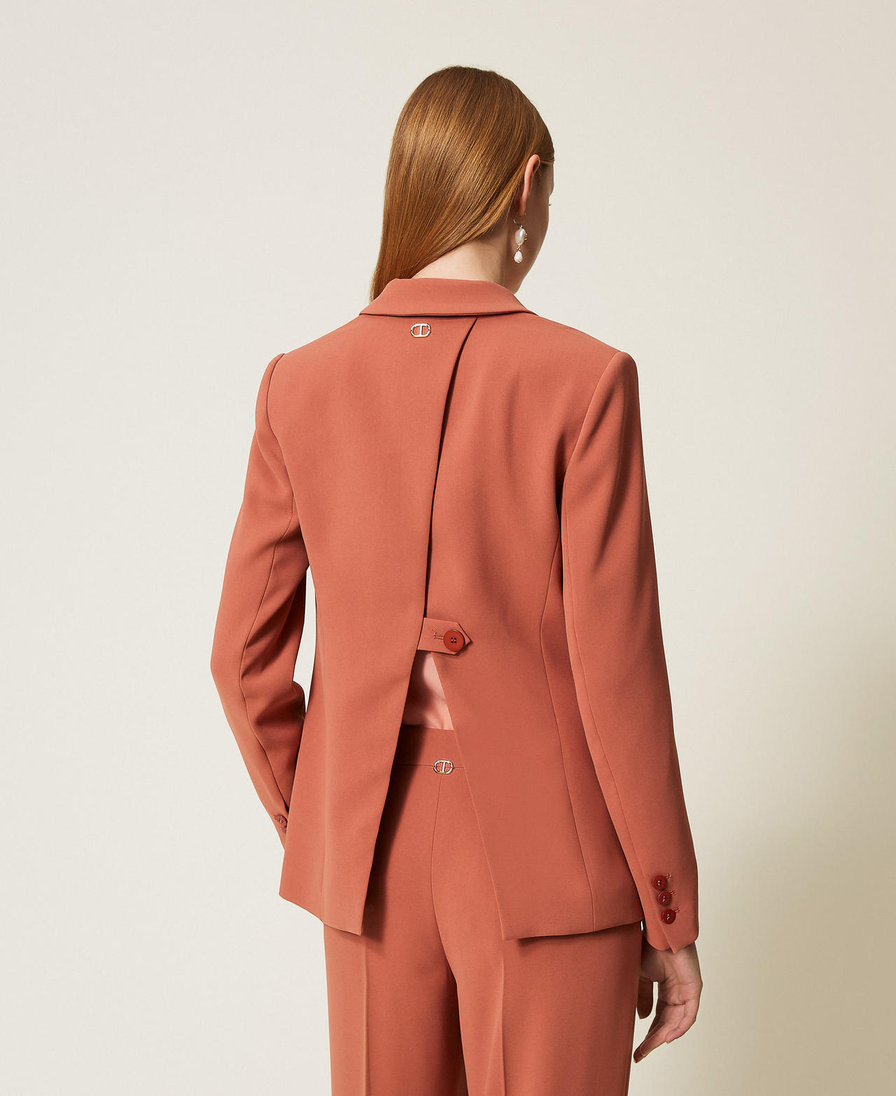Einreihiger Blazer aus Krepp Rostbraun Frau 252TP2162_12608_03