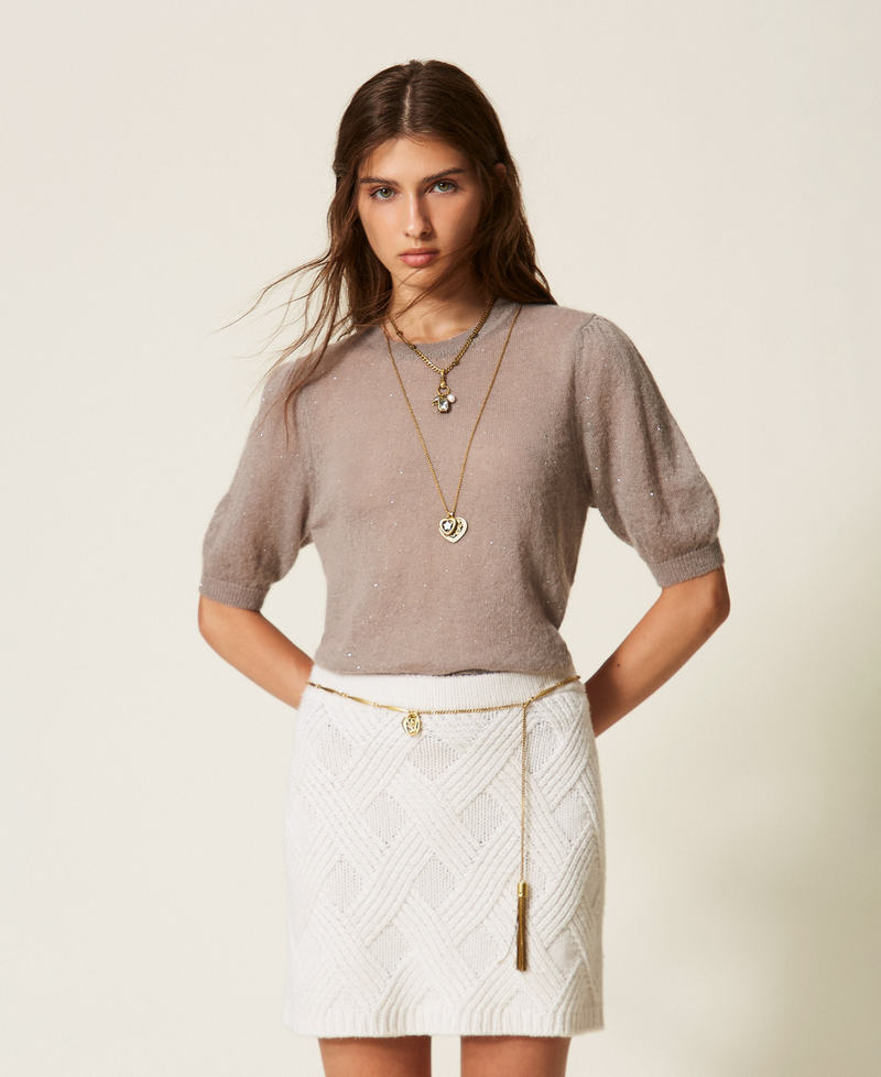 Jupe courte en maille avec tressages Blanc Neige Femme 262TT3352_00282_01