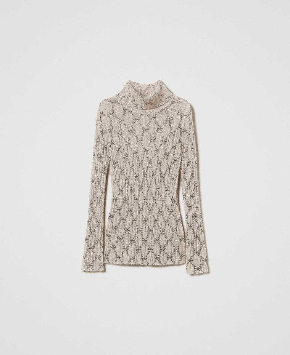 Mohair blend turtleneck printed jumper White Cream / Black Bow Print Woman 242TT3610_12048_S0