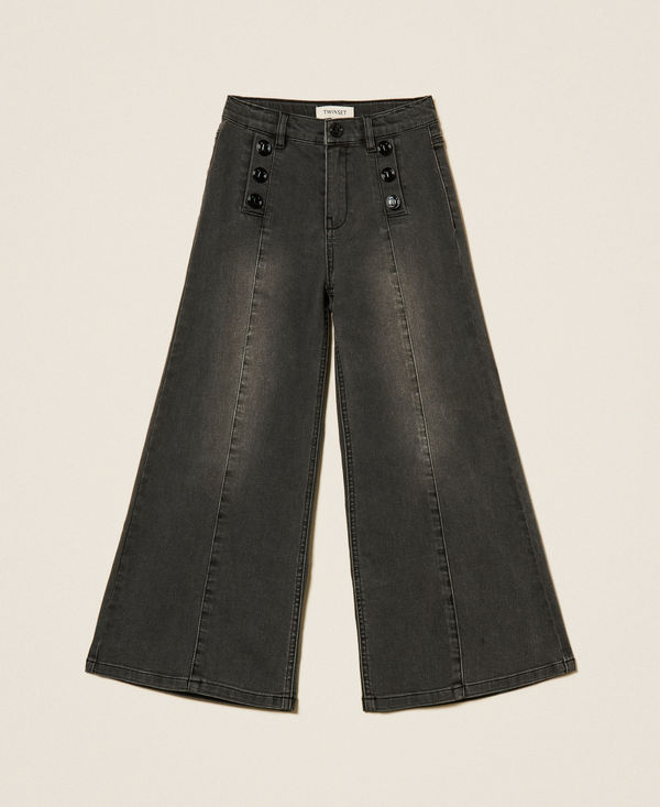 Wide leg jeans with logo buttons