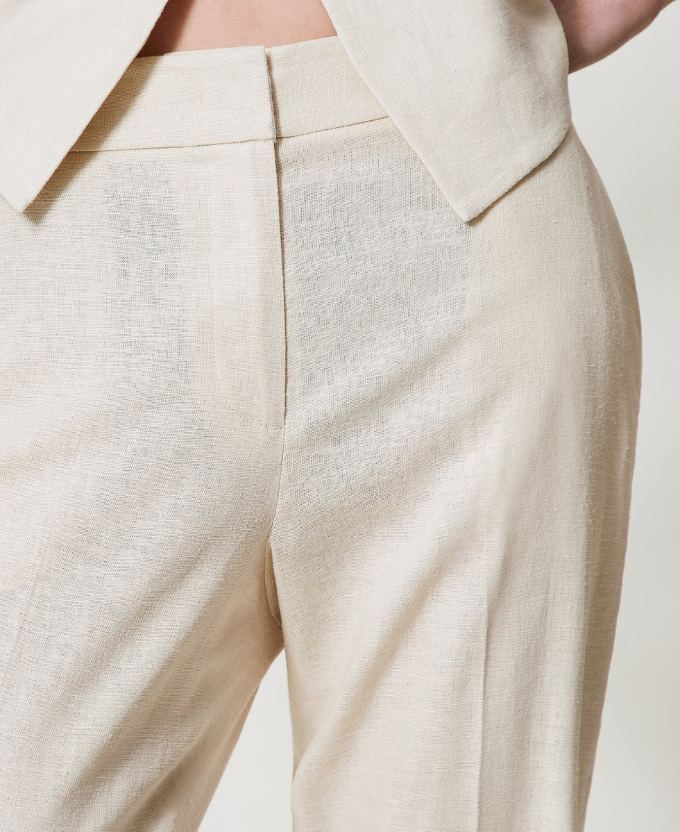 Pantalon taille basse en lin m&eacute;lang&eacute; Nacre Femme 251TP2168_00059_04