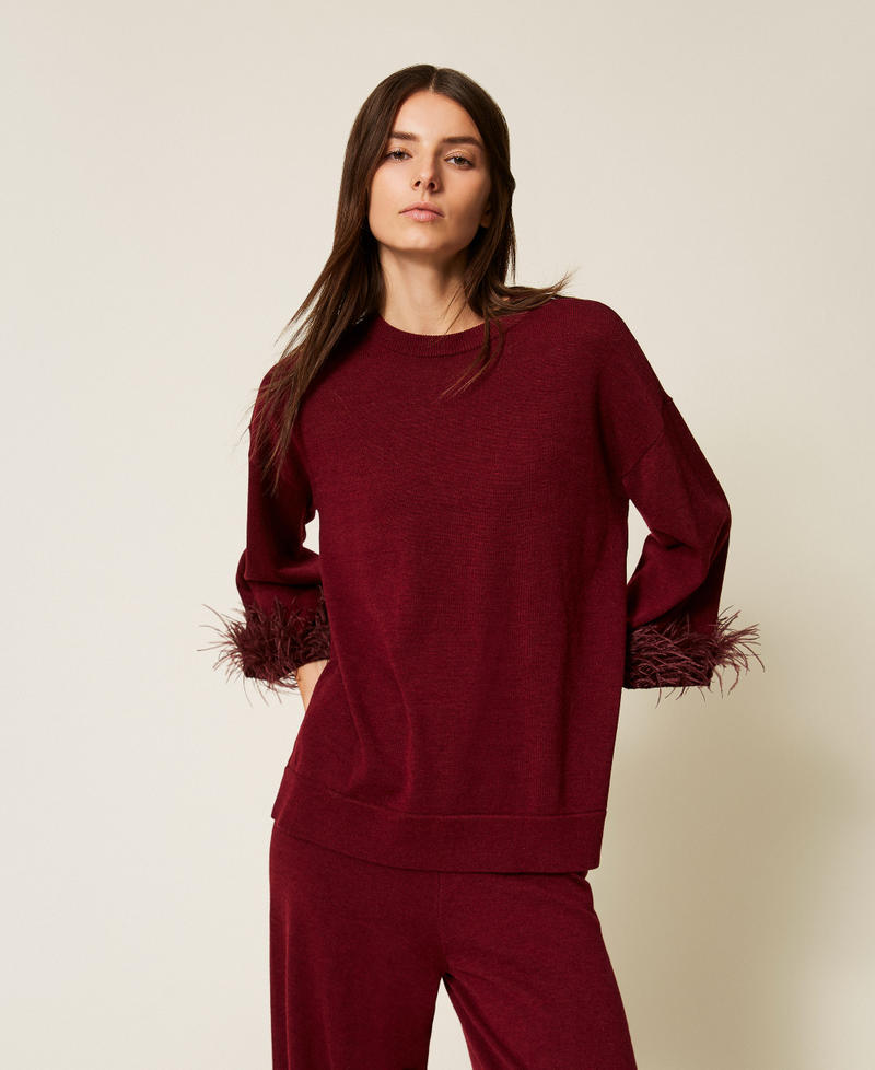 Wool blend jumper with feathers Red Wine Woman 252LL3FAA_12818_01