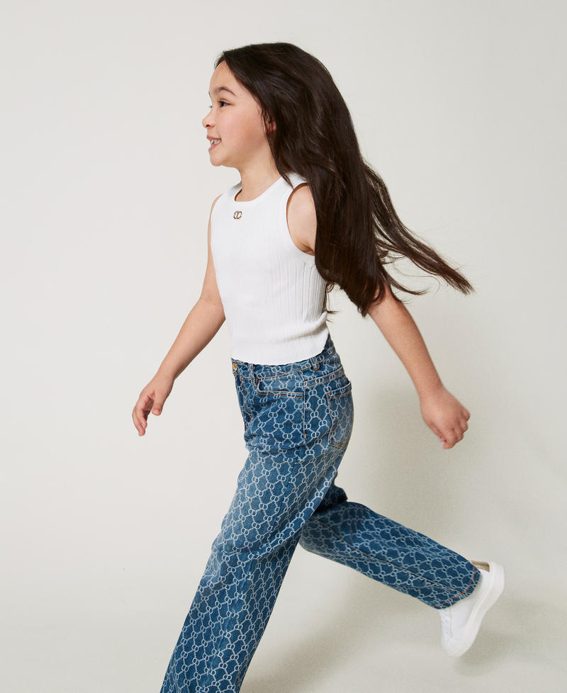 Rib knit top with Oval T "Ice" White Girl 251GJ3404_00808_02