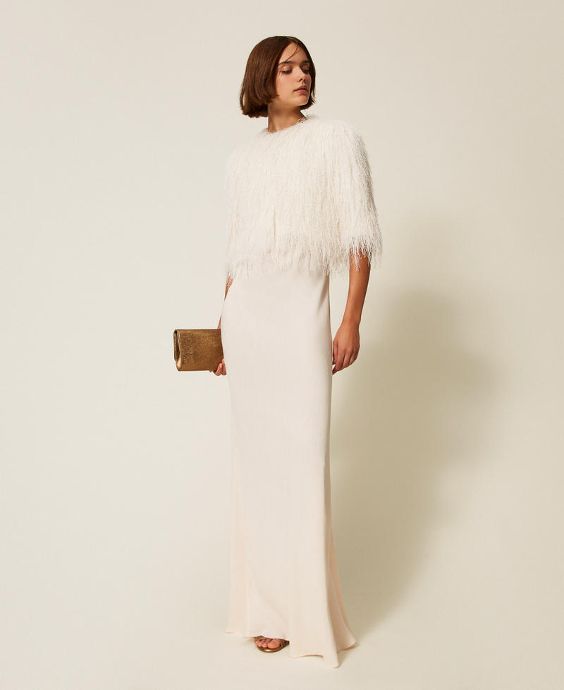 Cropped-Jacke mit Fransen Perlmutt Frau 252TT2300_00059_T0