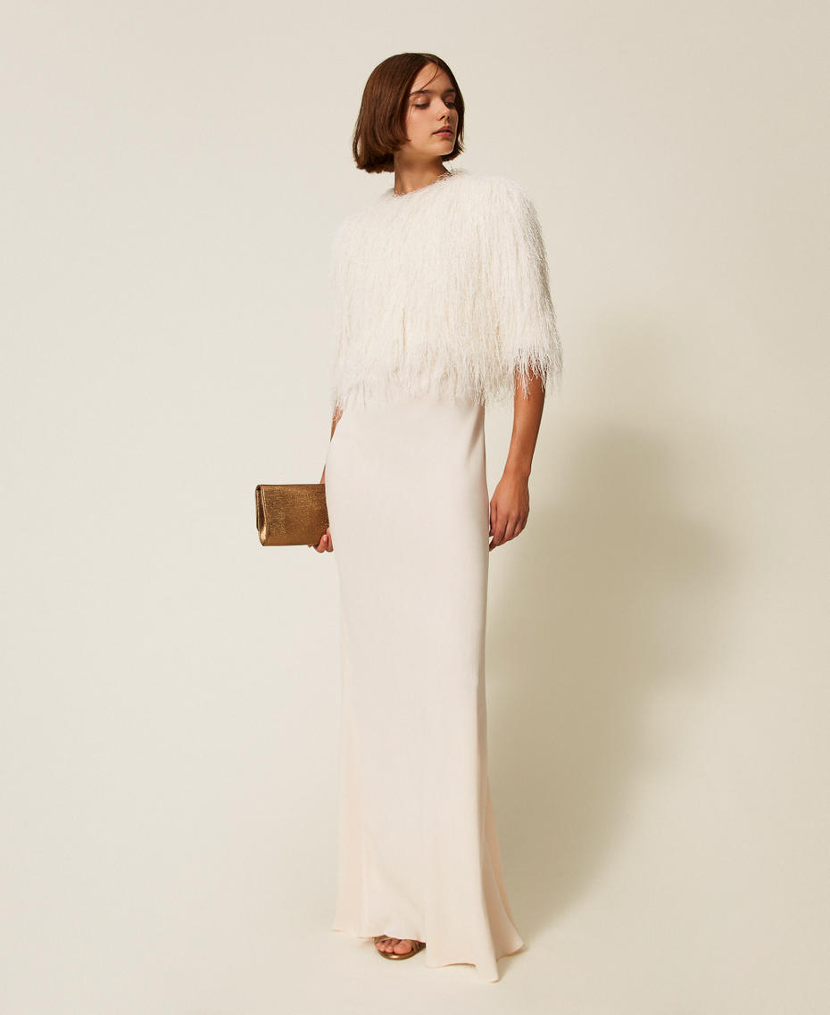 Cropped-Jacke mit Fransen Perlmutt Frau 252TT2300_00059_T0