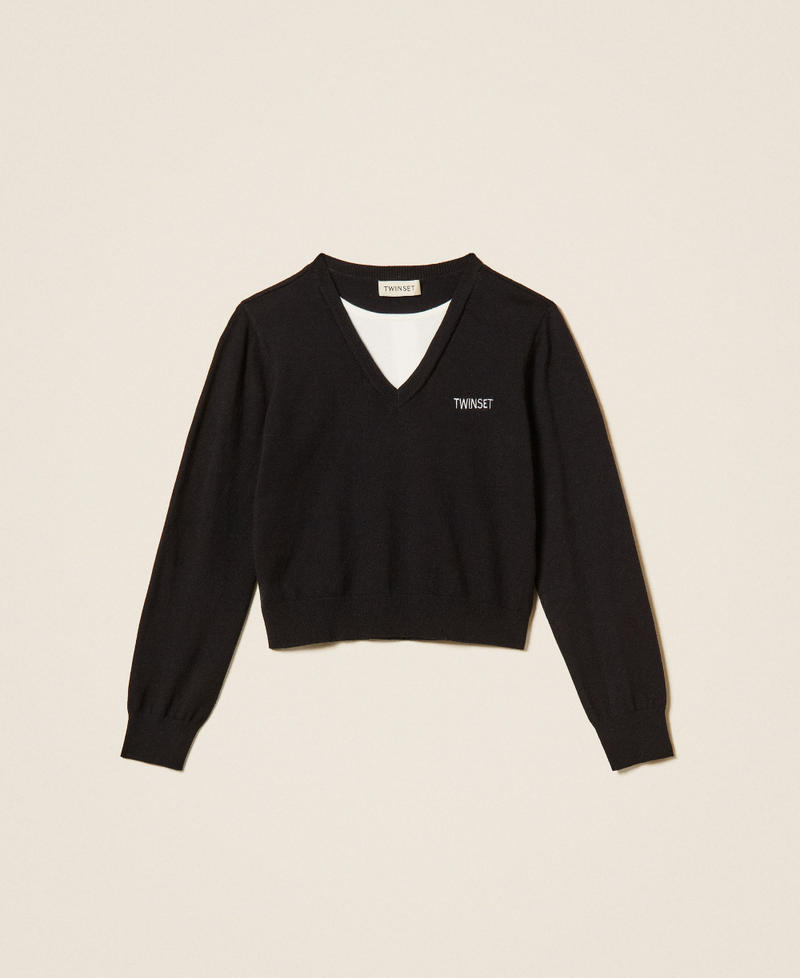 Pullover mit Sticklogo Zweifarbig Schwarz / Schneewei&szlig; M&auml;dchen 262GJ3063_12295_S0