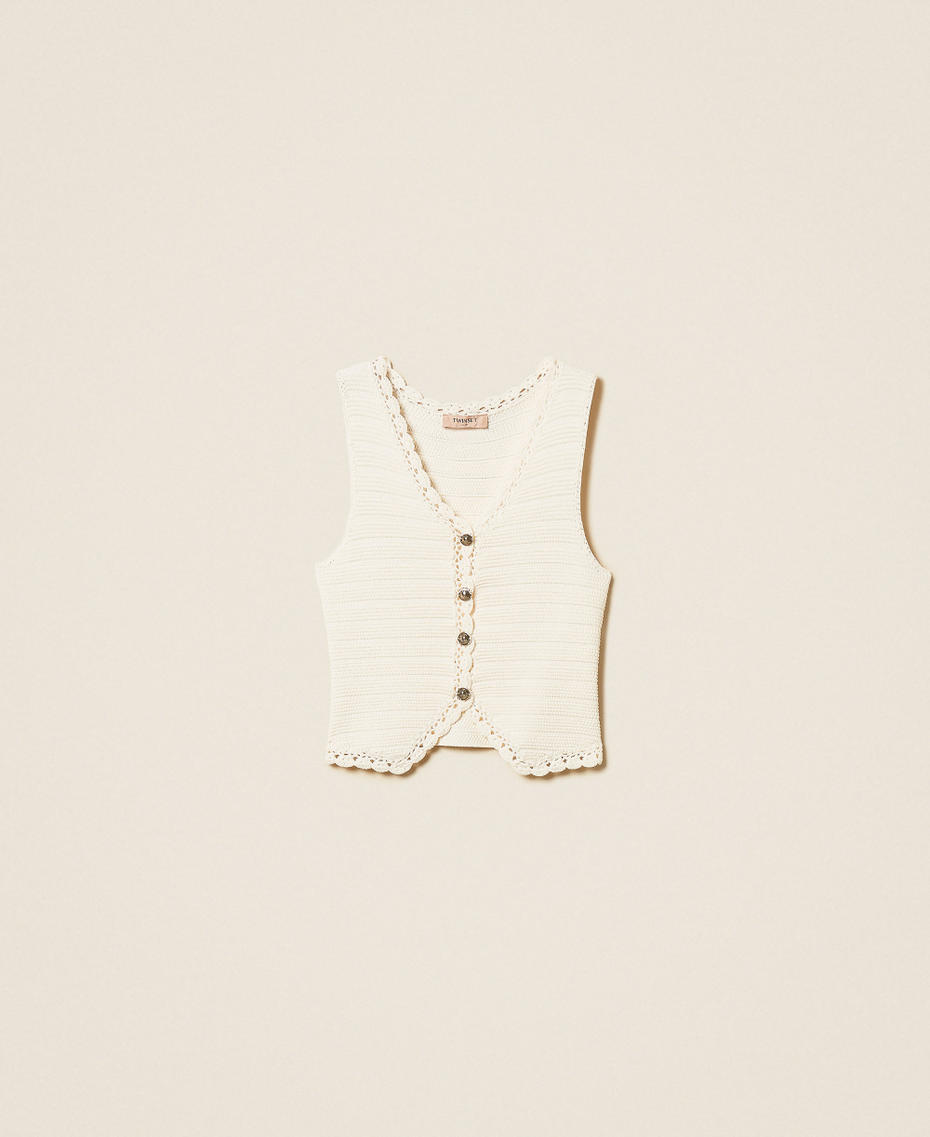 Strickweste mit H&auml;keleinsatz &bdquo;Parchment&ldquo;-Beige Frau 261TP3077_07222_S0