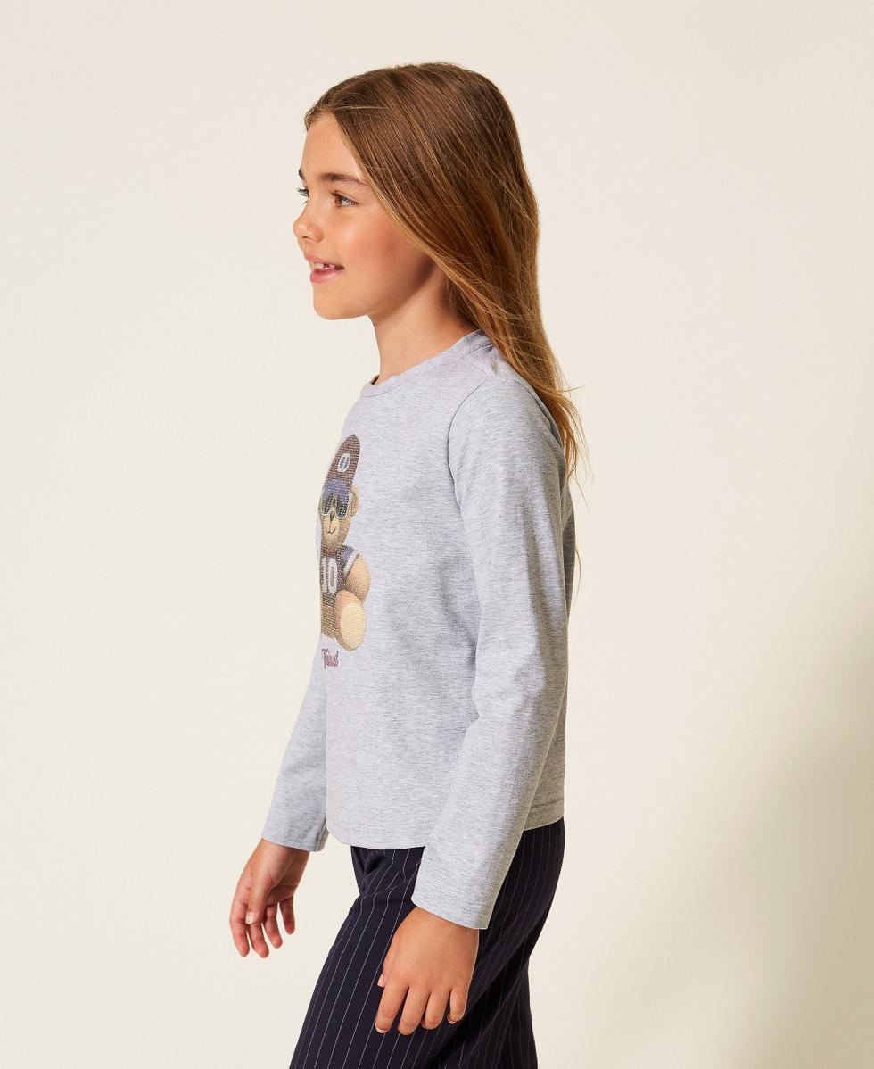 Shirt mit Print und Strass Helles Melangegrau M&auml;dchen 252GJ2321_11834_02