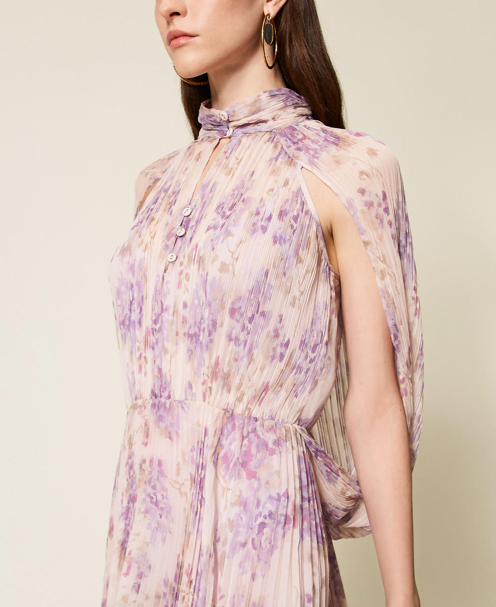 Long pleated creponne floral dress
