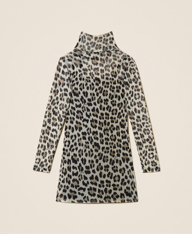 Short animal print tulle dress Leopard Print Girl 252GJ2350_12700_S1