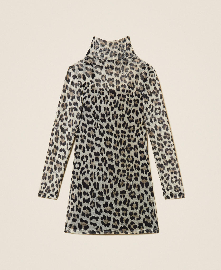 Short animal print tulle dress Leopard Print Girl 252GJ2350_12700_S1