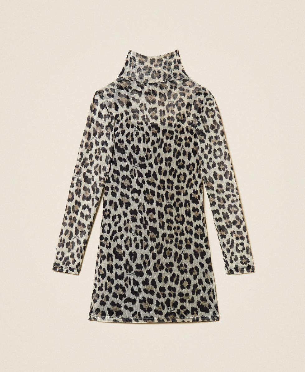 Kurzes Kleid aus Animaltüll Leopardenprint Mädchen 252GJ2350_12700_S1
