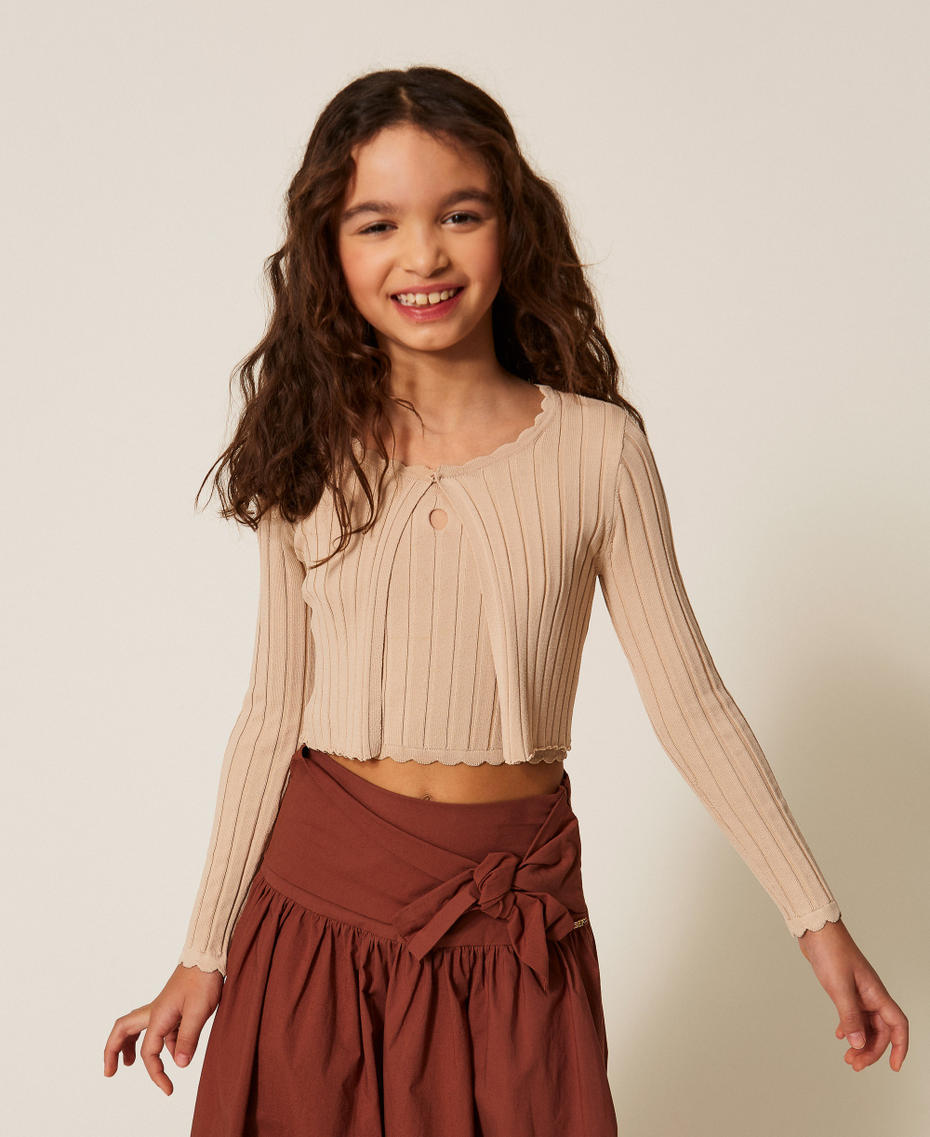 Rib knit cardigan Safari Beige Girl 261GJ3011_13191_01