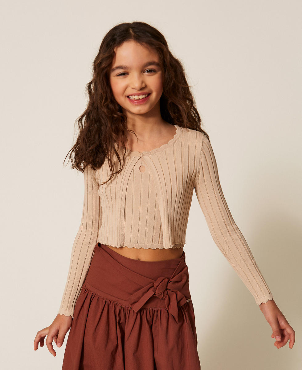 Cardigan aus Rippstrick Safaribeige M&auml;dchen 261GJ3011_13191_01
