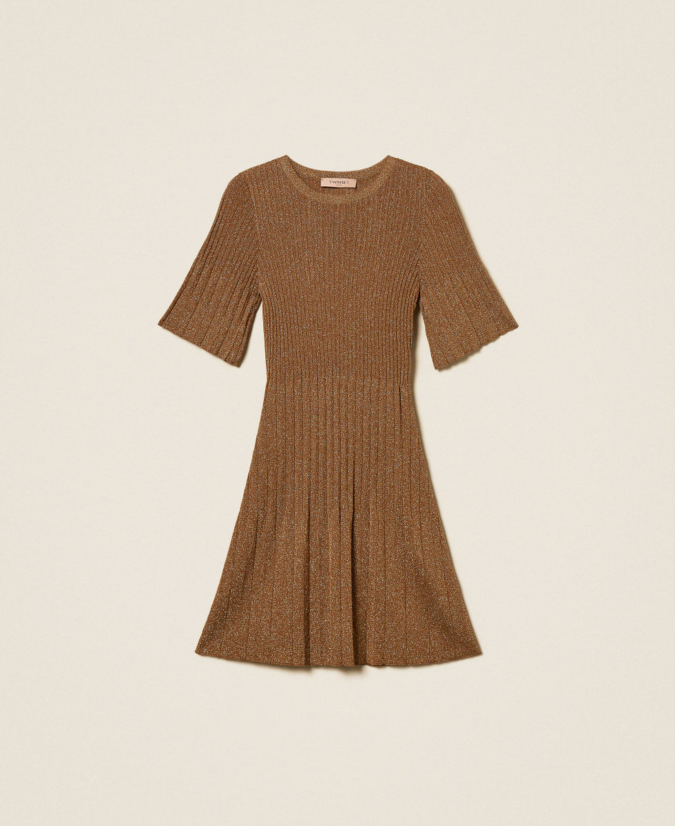 Robe courte en maille avec lurex Marron &laquo;&nbsp;Bubinga Wood&nbsp;&raquo; Lurex Or Femme 261TP3040_13361_S0