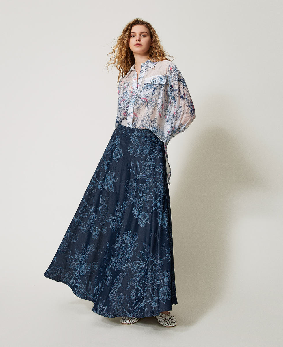 MYFO Maxirock aus Jeans mit Blumenmotiv