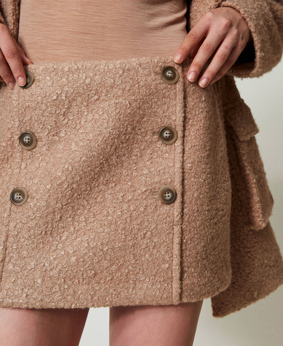 Curly wool cloth miniskirt Beaver Brown Woman 242AT2072_11960_04