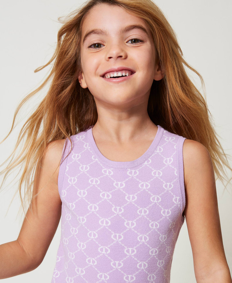 Short knit dress with jacquard Oval T Two-tone Pastel Violet/Ice Girl 251GJ3QX2_12296_04
