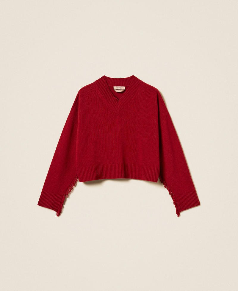 Pullover aus Wollmischung mit Fransen Bloody Mary Dunkel Frau 262TT3211_14100_S0
