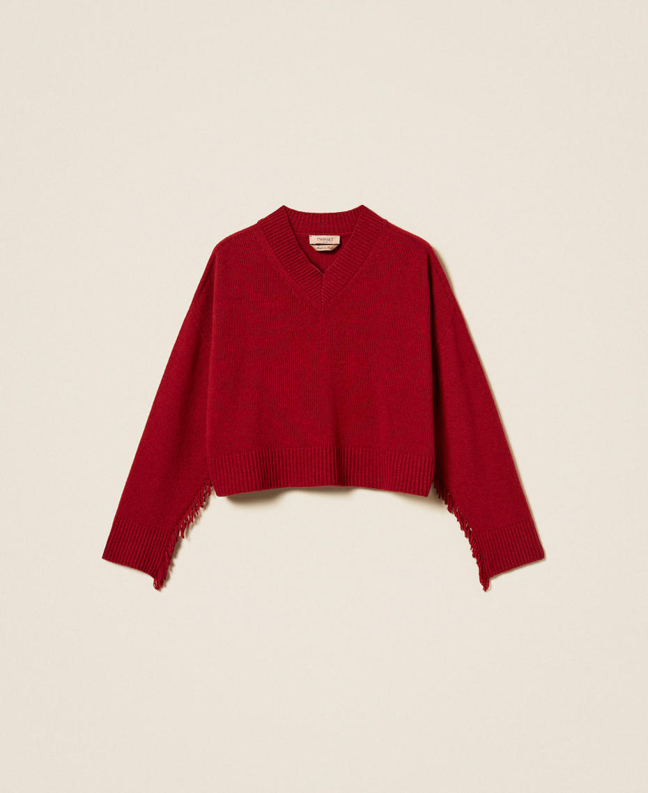 Pullover aus Wollmischung mit Fransen Bloody Mary Dunkel Frau 262TT3211_14100_S0