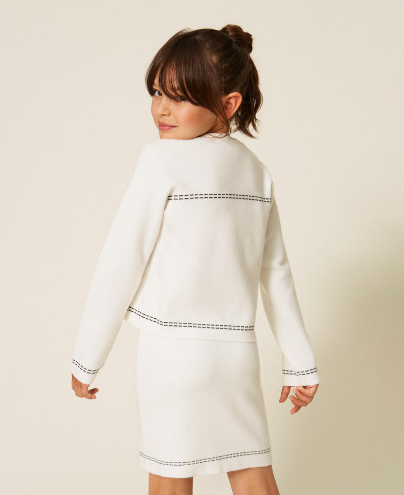 Knitted jacket with stitching "Snow" White/Black Girl 262GJ3020_13770_03