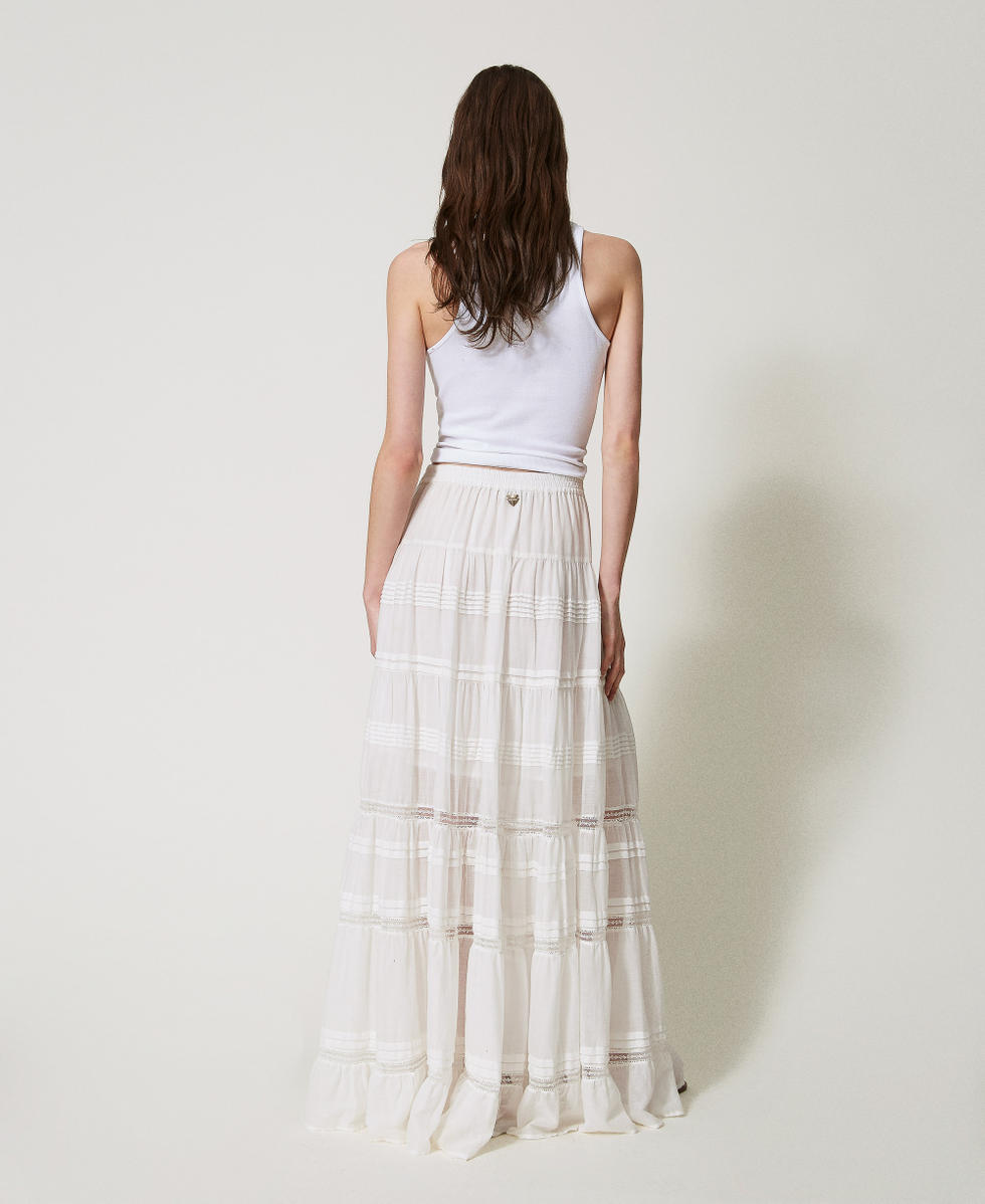 Long muslin skirt with flounces Sugar White Woman 251LM2WEE_00632_03