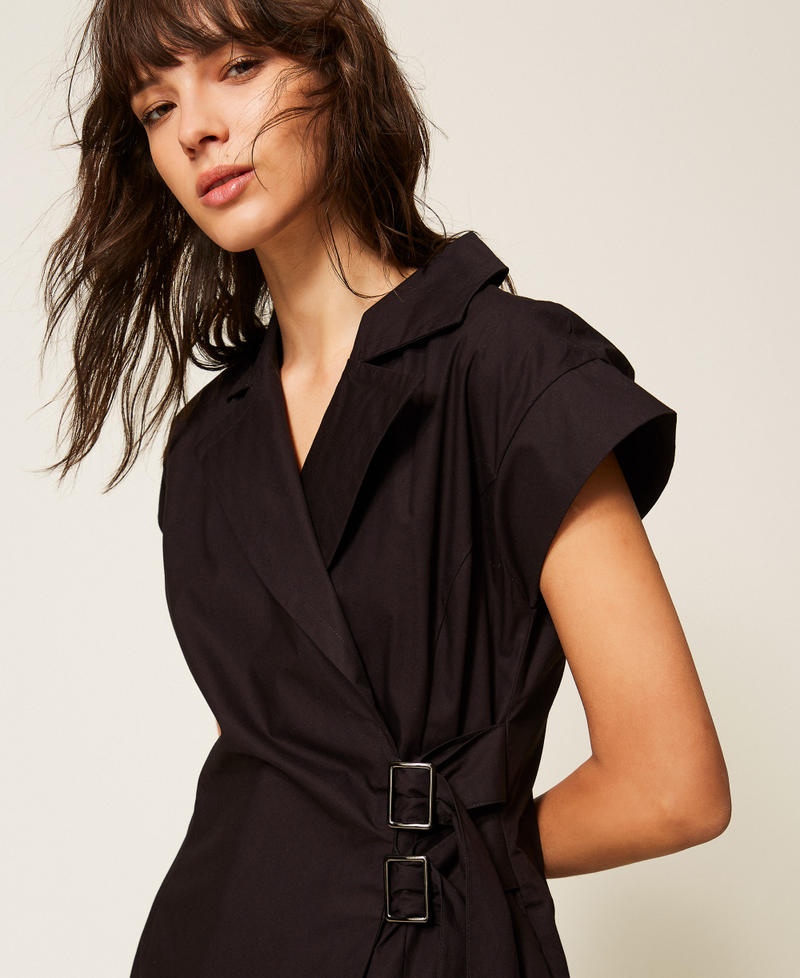 Robe midi en popeline recycl&eacute;e Noir Femme 261AP2086_00006_04
