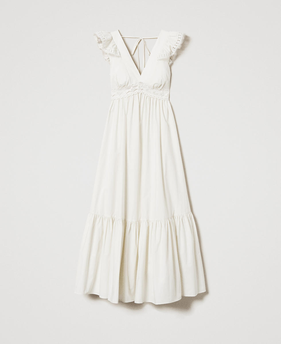 Long poplin dress with crochet detail Mother Of Pearl Woman 251LB2KFF_00059_S0
