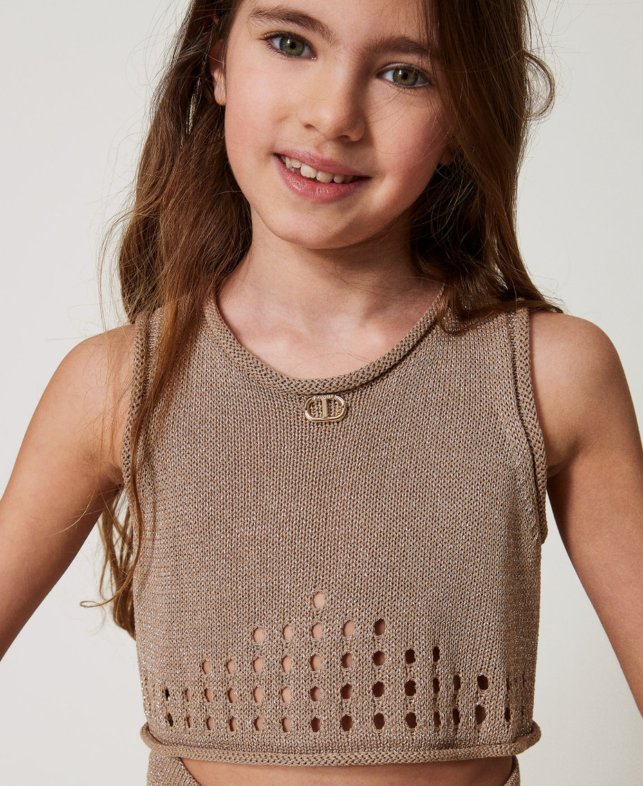 Cropped knit top with Oval T Beige Hemp Girl 251GJ3431_00310_04