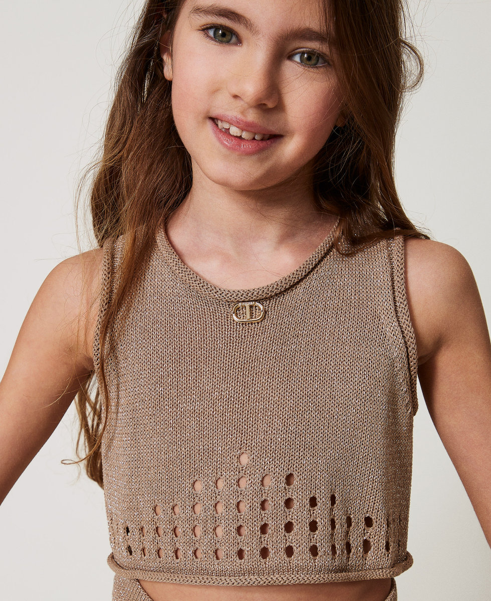 Cropped knit top with Oval T Beige Hemp Girl 251GJ3431_00310_04