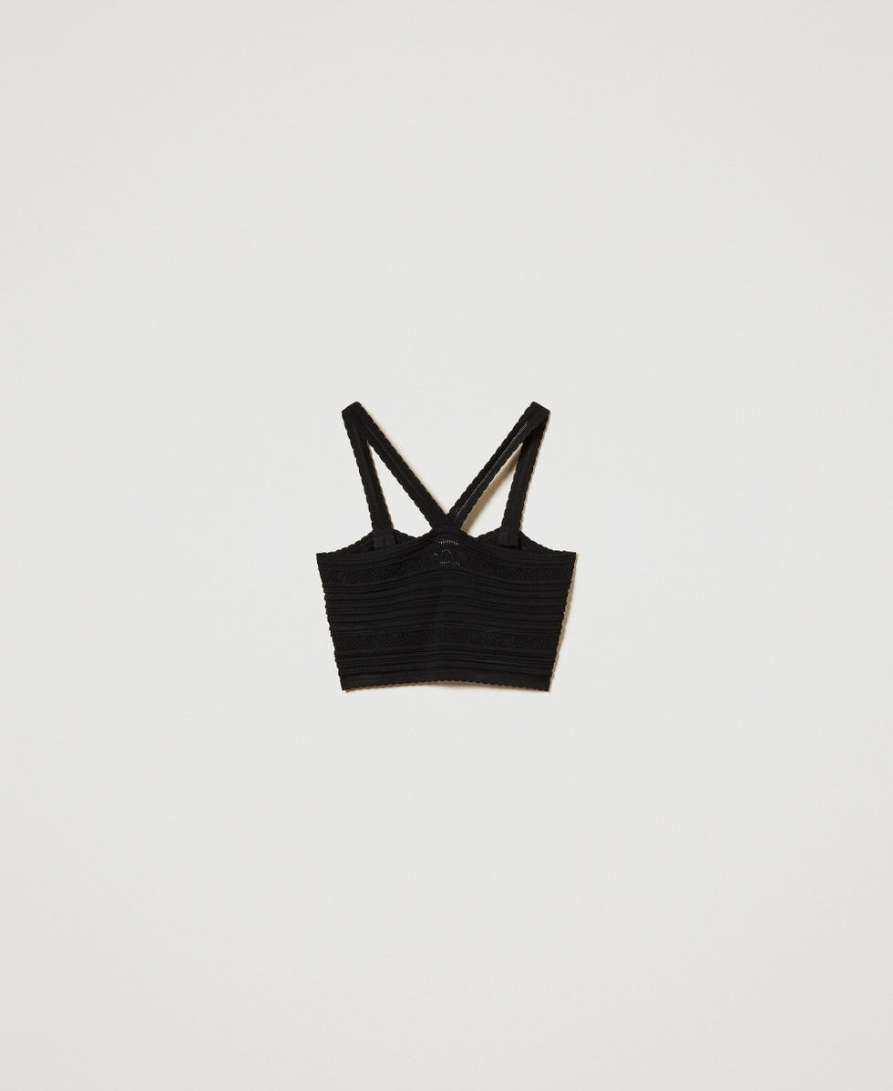 Top cropped in maglia con spalline Nero Donna 251TT3102_00006_S0