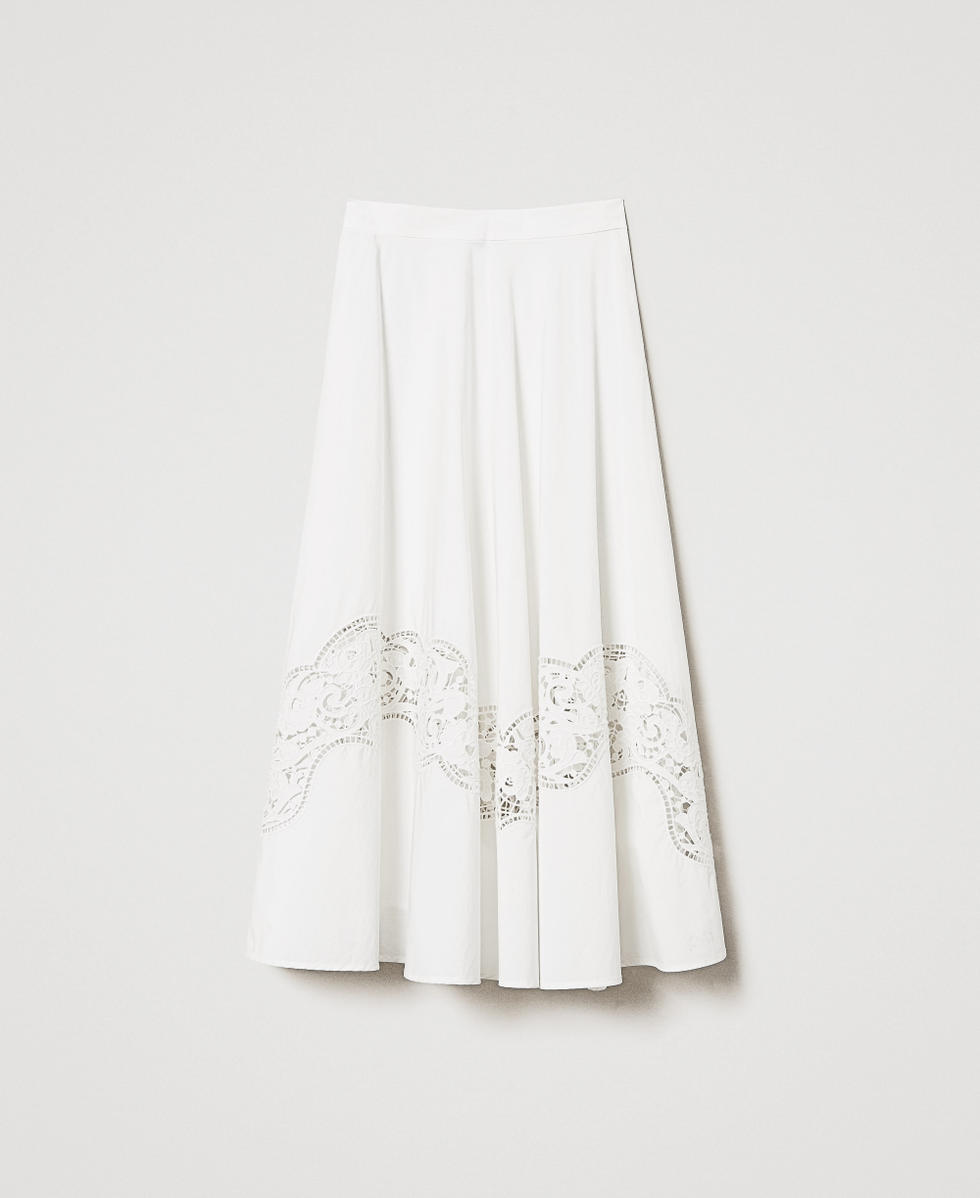 Jupe longue en popeline avec broderies anglaises Blanc Neige Femme 251TT2332_00282_S0