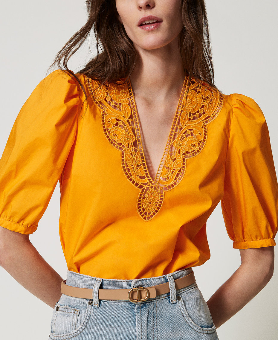 Reversible leather belt with buckle Two-tone Rope Beige/Coralline Woman 251TA4381_12269_T0