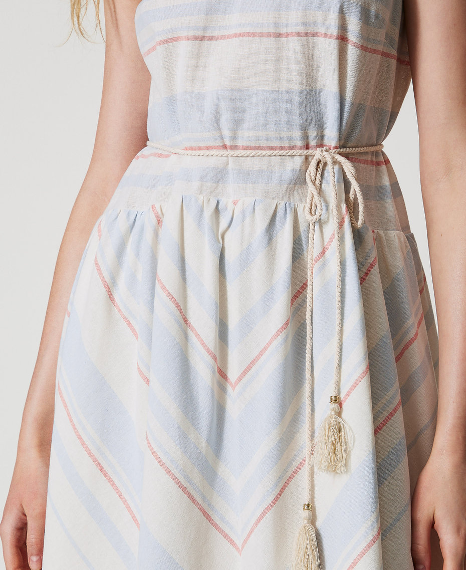 Long linen-blend striped dress Sugar/Coral Sunset/Blue Topaz Stripes Woman 251LM2JAA_12378_04