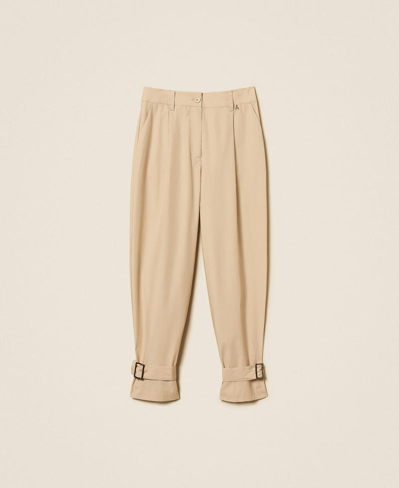 Hose aus recyceltem Popeline Safaribeige Frau 261AP208C_13191_S0