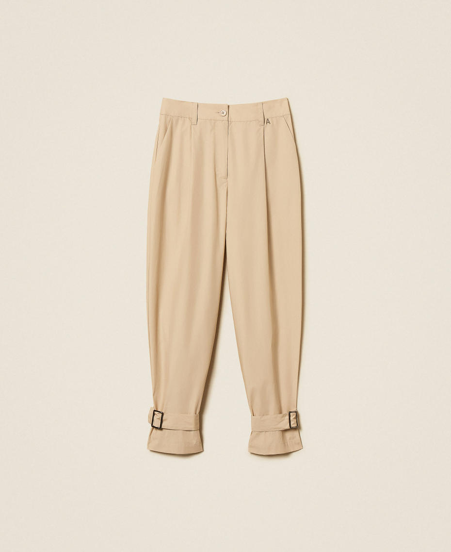 Hose aus recyceltem Popeline Safaribeige Frau 261AP208C_13191_S0