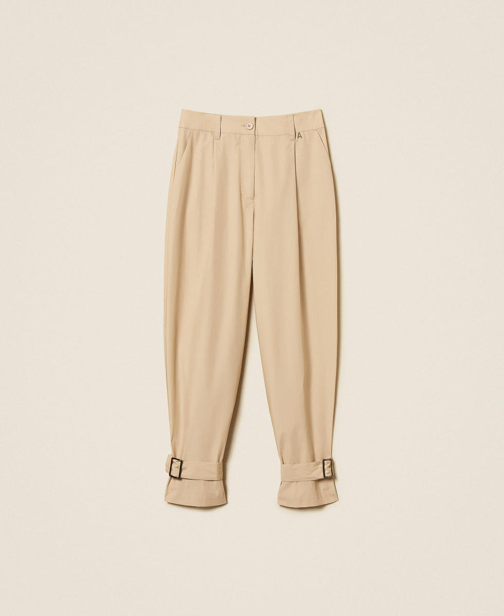 Hose aus recyceltem Popeline Safaribeige Frau 261AP208C_13191_S0