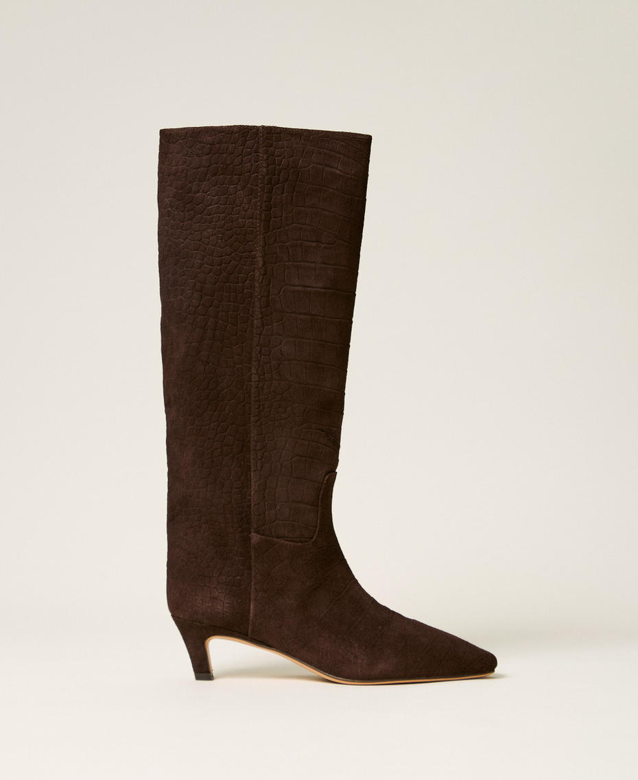 Stivali alti in suede a stampa cocco Stampa Cocco Coffee Donna 262TGT080_14043_01