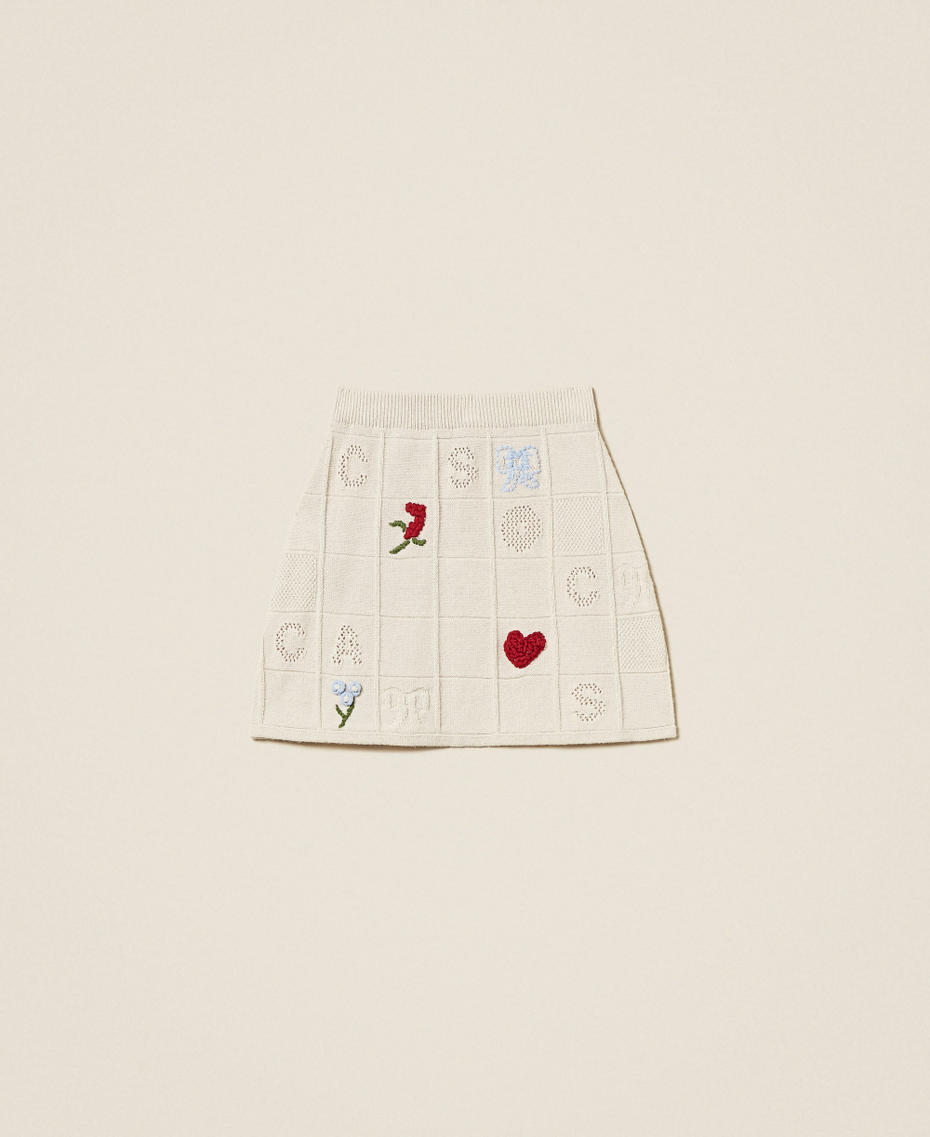 Treeblend yarn miniskirt with embroidery Pale Cream Woman 252TP3311_00522_S0