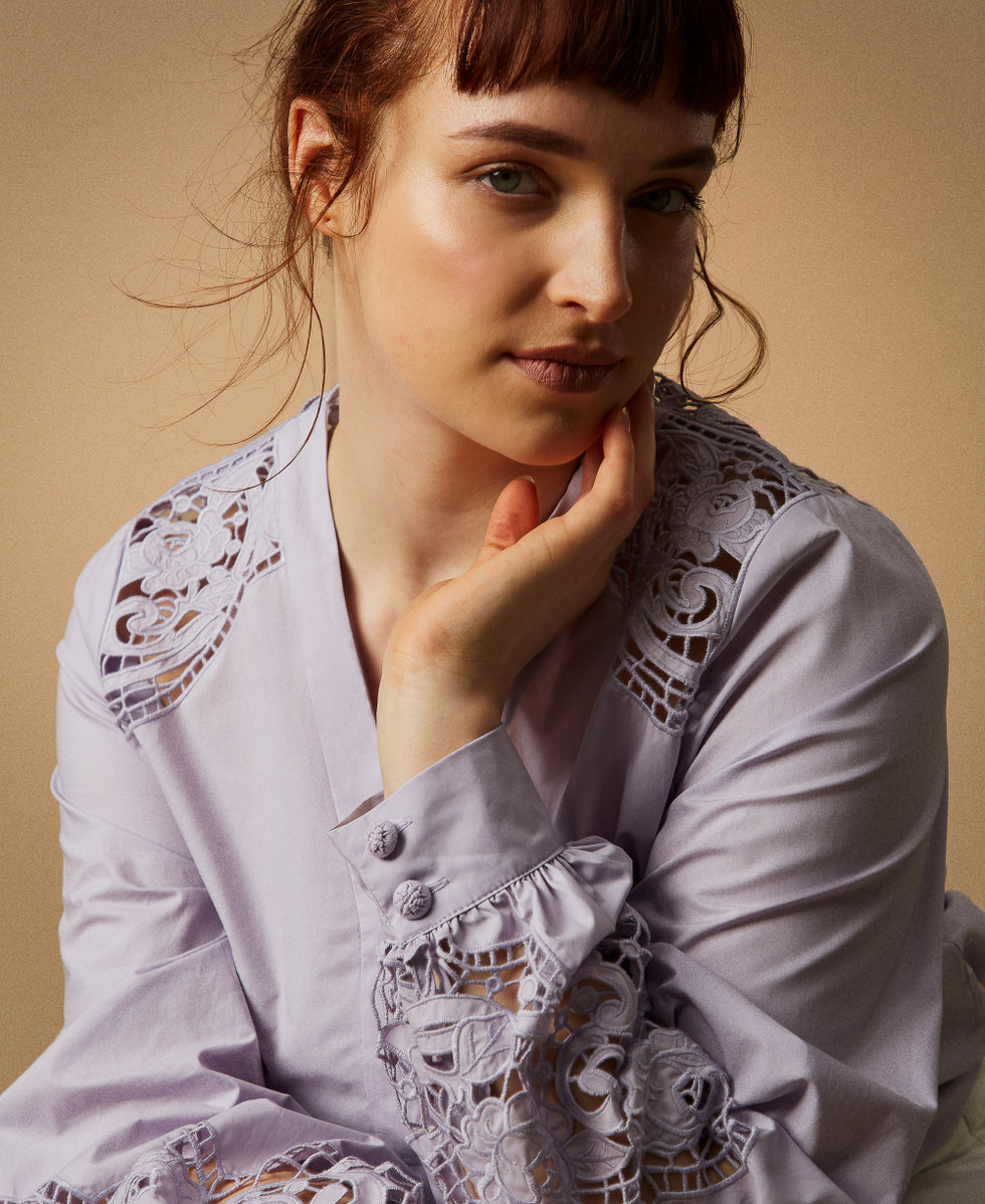 Shirt in broderie anglaise poplin