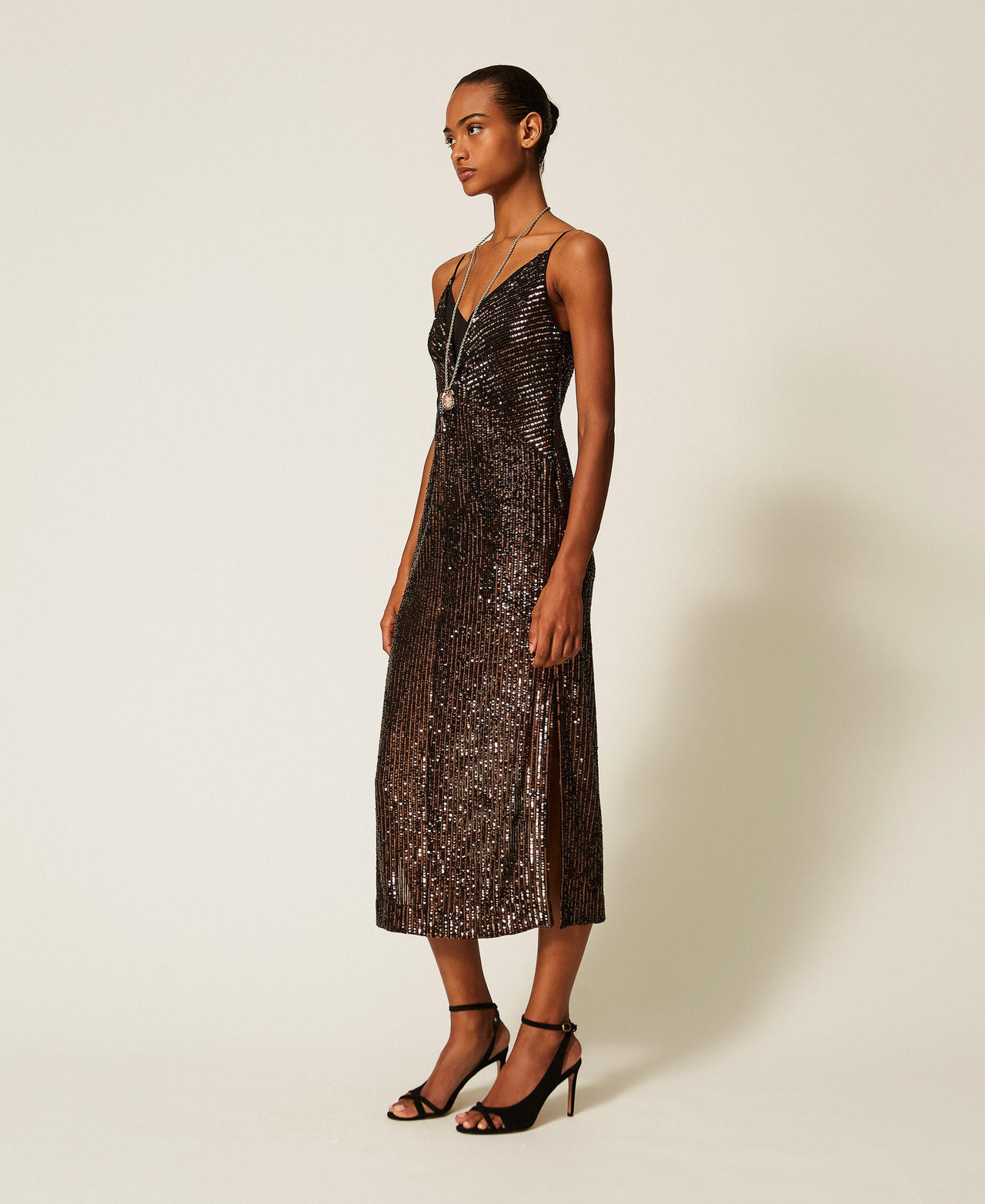 Abito lungo in paillettes Sequins Stripes Brown Donna 262TT2140_14171_02