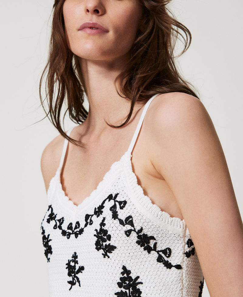 Knit top with floral embroidery Snow White Black Embroidery Woman 251TT3253_12452_04