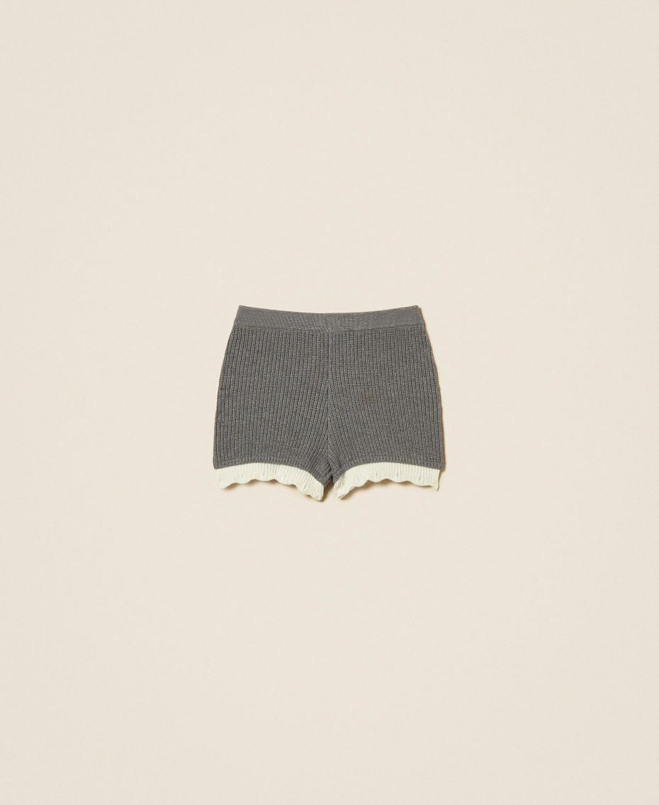 Knitted shorts with scalloped details Two-tone Mid Grey Melange/"Snow" White Woman 262AP3042_13753_S0