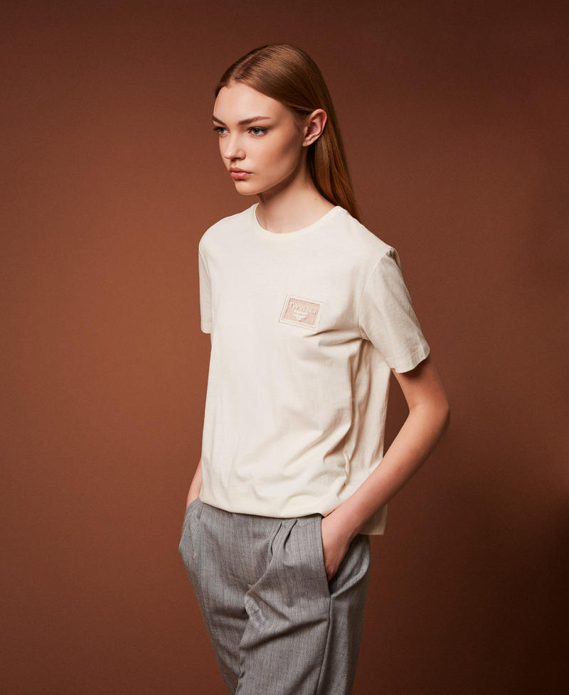 Regular T-shirt with embroidery and logo Mother Of Pearl Woman 252TP2051_00059_PC