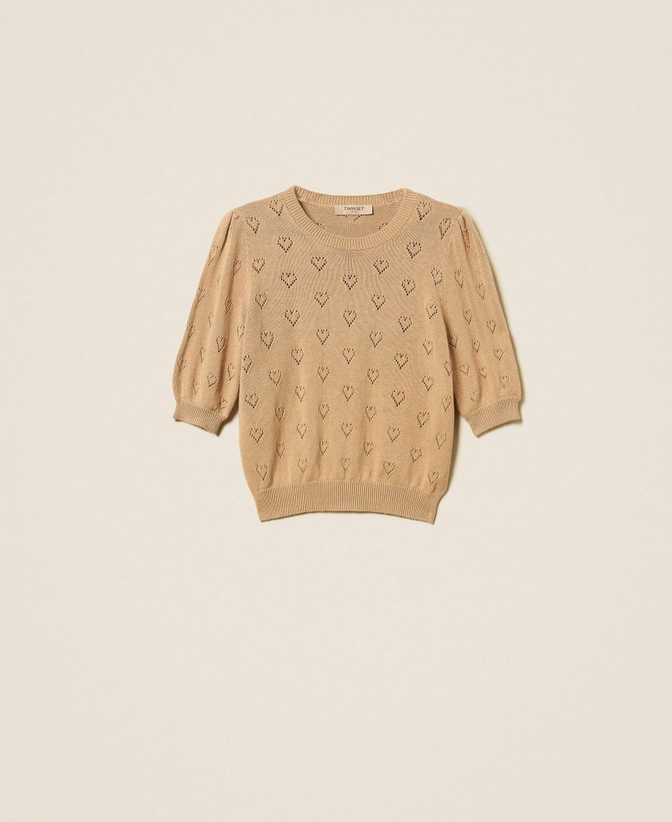 Pull avec motif de c&oelig;urs Marron "Tobacco Brown" Clair Femme 262TP3020_13732_S0